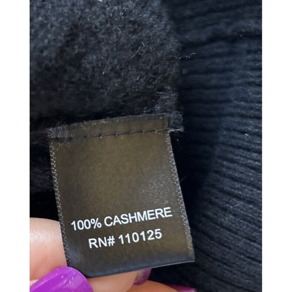 Quinn Women’s One Size V-Neck 100% Cashmere Black Sweater Boho Goth Flaws - Picture 6 of 9